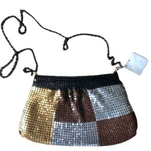 NWT Vintage Metal Mesh Metallic Color Block Check Checkered Crossbody Bag
